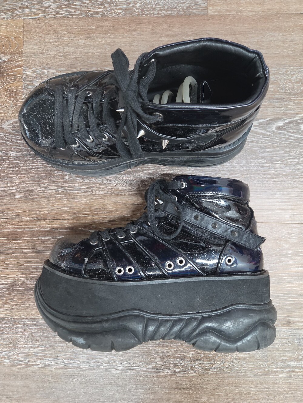 Demonia Neptune 100 Black Platform Spike Boots Size Mens 8 Womens 9